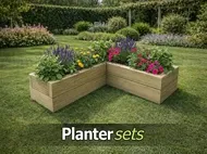 View sets of wooden planters.